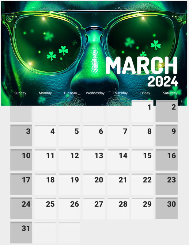 This Presentation Clipart shows a preview of March Calendar Template