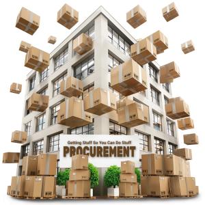 This editable clipart of an office building covered in shipping boxes is an excellent visual aid to depict the dynamic nature of procurement processes.
