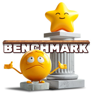 A customizable illustration of the concept of benchmarking, where performance standards are set and measured.