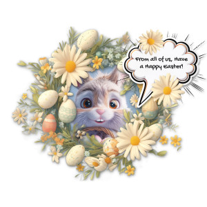 This delightful Easter-themed clipart features a photo frame placeholder surrounded by vibrant flowers and beautifully decorated Easter eggs.