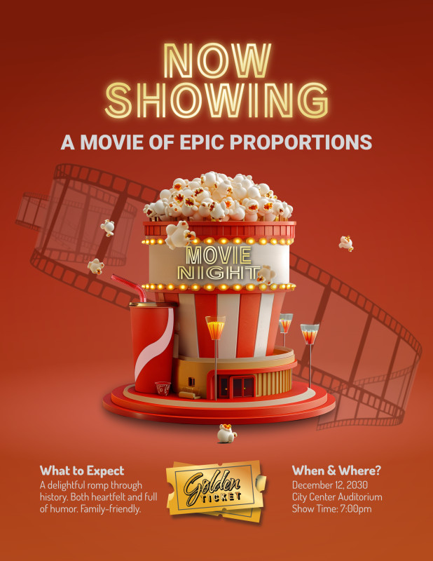 This Presentation Clipart shows a preview of Movie Night Poster Template