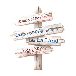 Editable Crossroads Sign Clipart with four custom text labels, transparent PNG project