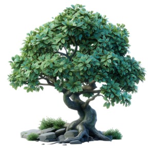 A lush and vibrant bonsai tree with a twisted trunk. A Transparent PNG Clipart Design