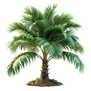 A tropical palm tree isolated on a transparent background. Ideal for use in presentations and media projects.