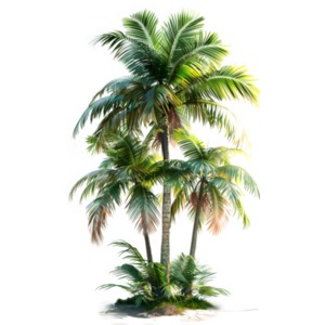A group of palm trees isolated on a transparent background. Transparent PNG Clipart