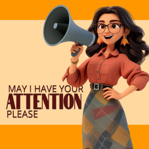 An editable clipart image of a woman teacher with a megaphone. Change elements are add or remove the text to suit your theme.