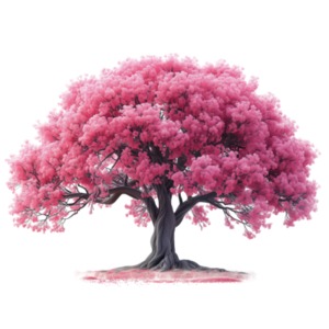 A magnificent cherry tree in full bloom, with its branches heavily laden with lush, pink blossoms isolated on a transparent background.