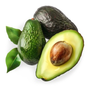 A bunch of delicious, ripe, and heal avocados isolated on a transparent background.