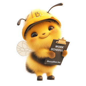 A cartoon worker bee with a yellow hard and holding a clipboard. Customize the text on the clipboard. Transparent PNG Clipart