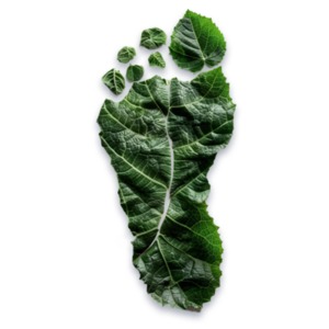 A carbon footprint is represented by a human footprint made entirely of green leaves isolated on a transparent background - PNG Clipart