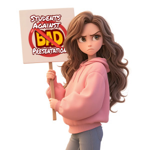 Rally for a cause or call attention to an issue with this editable sign held by a female student. PNG Clipart isolated on a transparent background.
