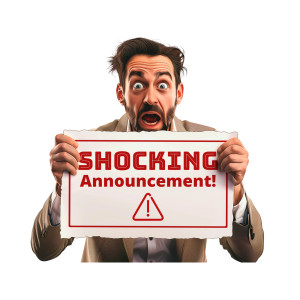 Download or customize this Clipart image of a man holding a sign the reads shocking announcement.  Use in presentation/media design.