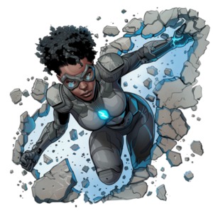 Download this clipart of superhero breaking through a wall to add a visual of power and determination to you presentation/media design projects.