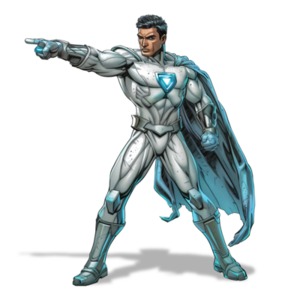 A superhero pointing to the left in this PNG image with a transparent background.