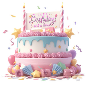 This custom clipart project features a beautifully designed birthday cake adorned with colorful decorations. Customize it for your next party!