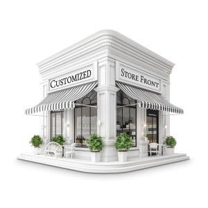 Customize this clipart image of a corner storefront cafe with your personalized message.