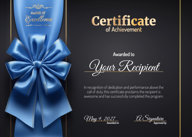 This Presentation Clipart shows a preview of Blue Ribbon Certificate