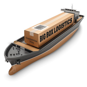 This cargo ship clipart allows you edit the text of on the shipping box with your unique message.