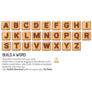 Use this customization tool to build your own clipart image word using wooden scrabble letter tiles.  Download and using as a standout visual element.