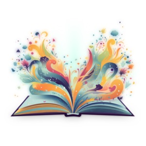 Download this open book clipart with art designs coming from the pages to visually illustrate a creativity and imagination found in reading.