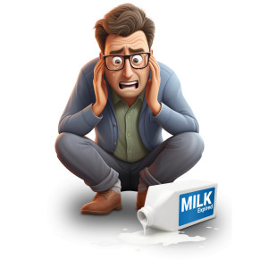 Download or customize this editable clipart of a man crying over a spilled milk carton that has expired.  A great visual for presentations slides.
