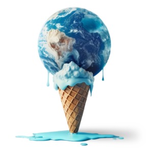 Melting Earth Ice Cream Cone and unique visual metaphor for climate change - Transparent PNG Image