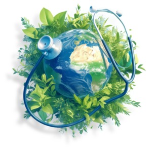 A PNG clipart image of the earth wrapped with greenery and a medical stethoscope underscores the critical importance global health.