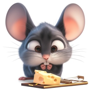 Download this clipart image of a mouse compilating whether to take the cheese from a mousetrap.