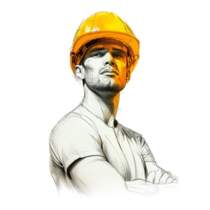 Download this clipart image of a construction worker sketched profile.  Use as a standout focal point on a presentation slide or in media design.
