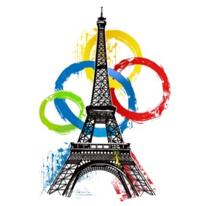 Download this clipart of the Eiffel tower with colorful rings to unofficially celebrate the 2024 Olympics in Paris.