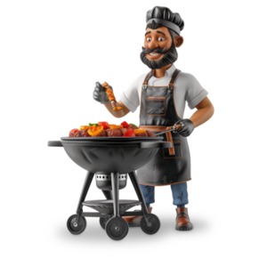 Download this grill master clipart of a guy standing a grill filled with food.  Use are a visual element for Father&#039;s Day or Summer Gathering.