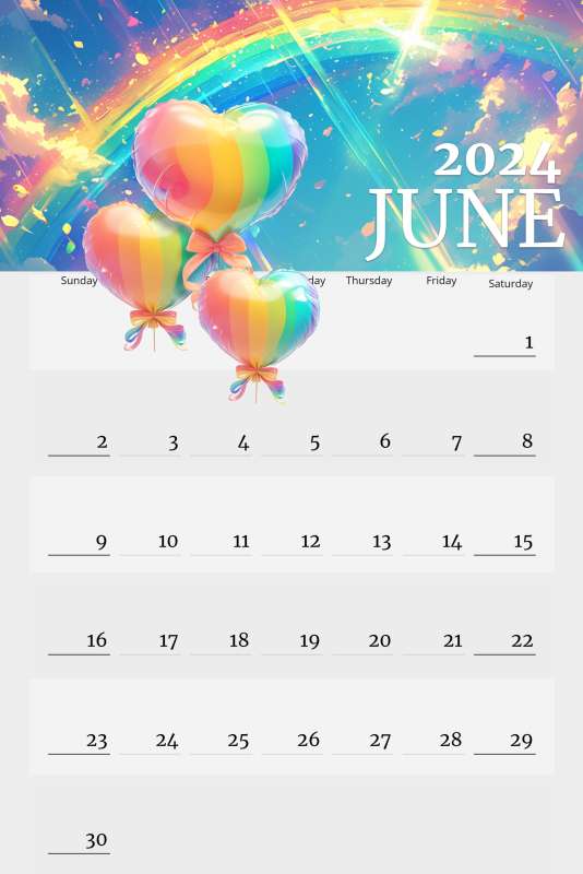 This Presentation Clipart shows a preview of Rainbow Wall Calendar Design for June