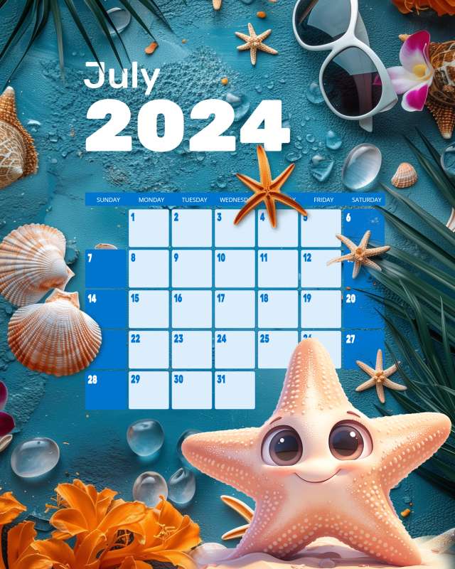 This Presentation Clipart shows a preview of Summer Beach Calendar for July