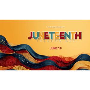 An announcement flyer or social post design template for Juneteenth with editable text.