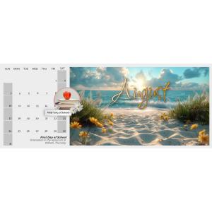 An editable calendar design with changeable images. Instantly build any month and year combination.