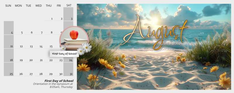 This Presentation Clipart shows a preview of August Calendar Template - Horizontal Design