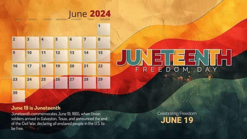 This Presentation Clipart shows a preview of Juneteenth Themed June Calendar