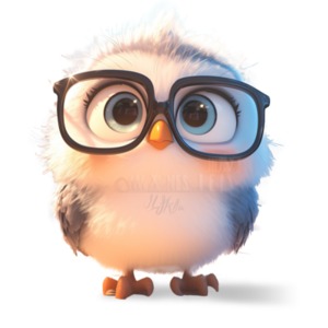 A tiny, adorable 3d character baby bird wearing glasses is all set for its first day of school.