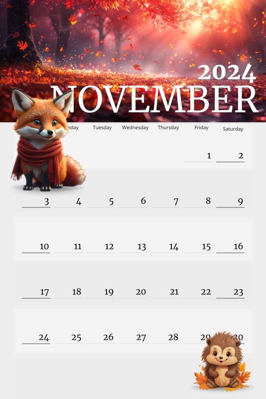 This Presentation Clipart shows a preview of Autumn Themed Calendar for November