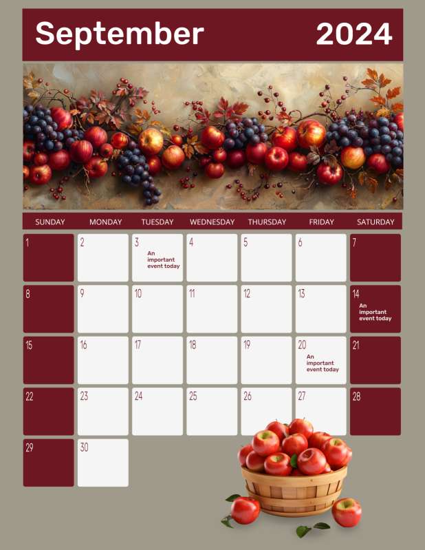 This Presentation Clipart shows a preview of Harvest Themed September Calendar Template