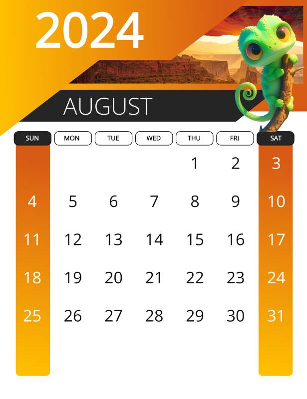 This Presentation Clipart shows a preview of Desert Themed August Calendar Template
