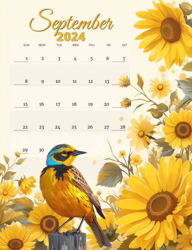 This Presentation Clipart shows a preview of Sunflower September Calendar Template