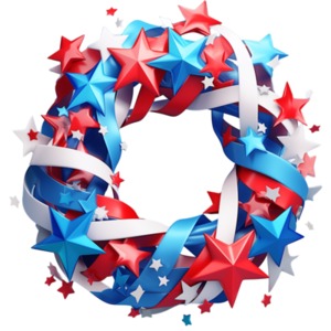 Download this clipart of a patriotic wreath with red, white and blue to celebrate the 4th of July in your presentations and media designs.