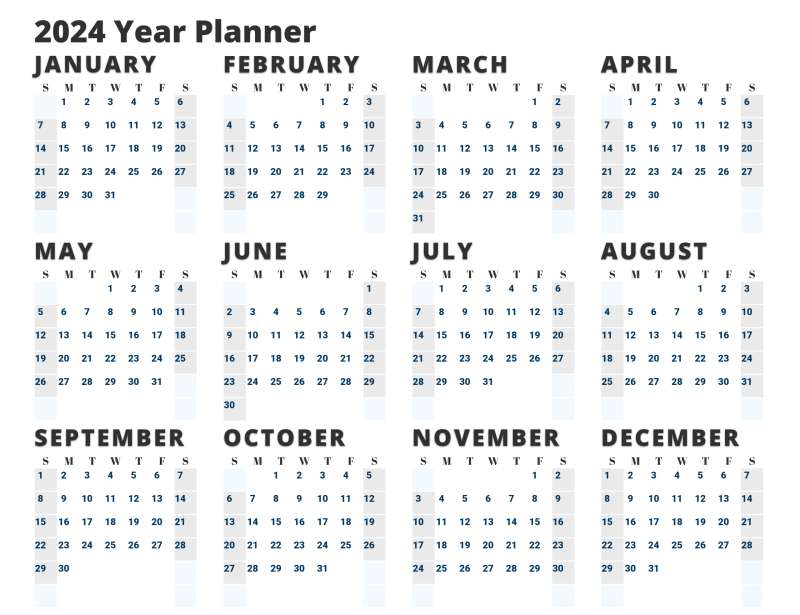 This Presentation Clipart shows a preview of Printable Year Planner Image