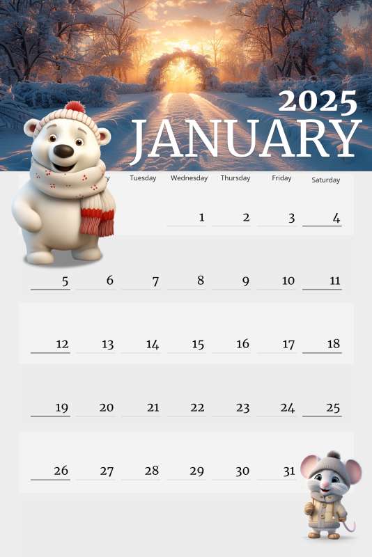 This Presentation Clipart shows a preview of Winter Themed January Calendar Template