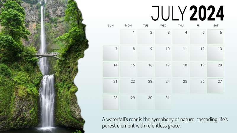 This Presentation Clipart shows a preview of July Waterfall Calendar Template