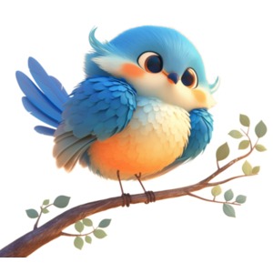 A cute cartoon bluebird on a branch. A png image with a transparent background.