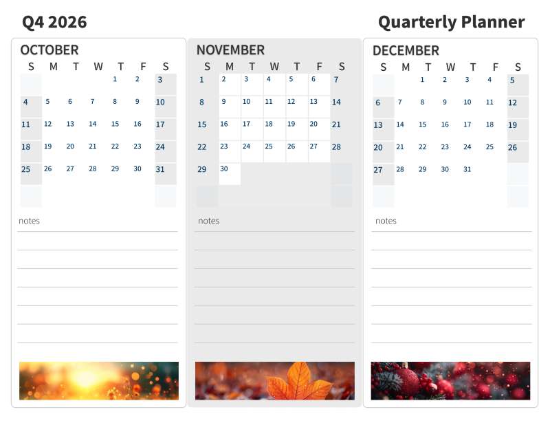 This Presentation Clipart shows a preview of Printable Q4 2026 Quarterly Planner