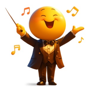 Download this clipart of an emoji music conductor clipart image to symbolize leadership, coordination, and creating music.