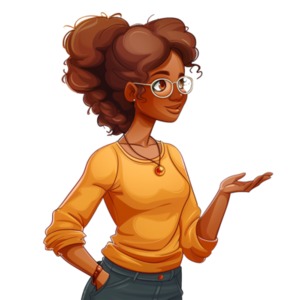 Download this clipart of a woman gesturing to the side to represent a teacher, professor, instructor, or a speaker on your presentation slide.